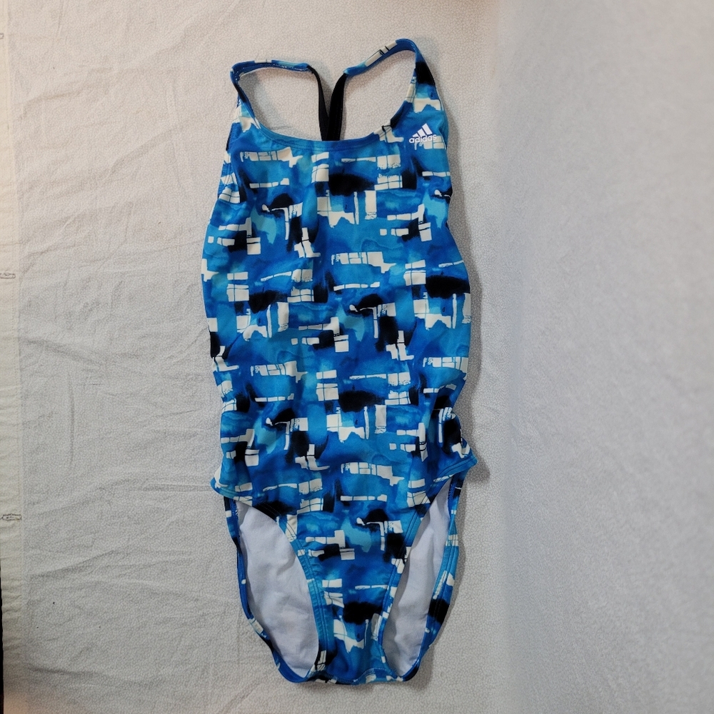 Adidas Abstract Blue One Piece Flyback Swimsuit, Womens Size 28(small)never Worn